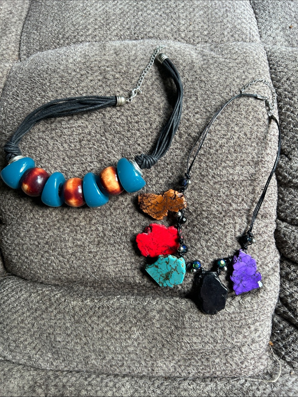 Handmade Multicolor Stone Pendant Necklace - Black Cord